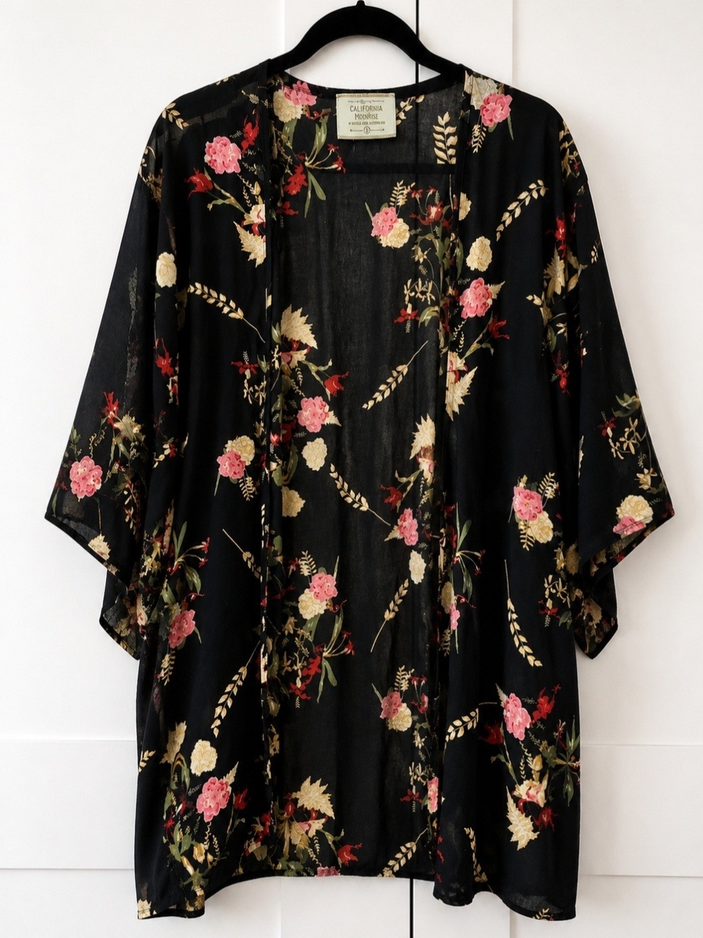 California Moonrise Floral Kimono Cardigan | 100% Viscose | Boho Duster | M/L
